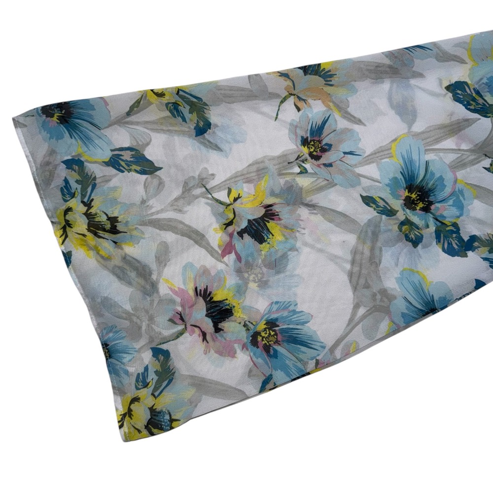 Bar III Floral V-Neck Blouse with Wide Bell Sleeves Blue Yellow Gray‎ Medium - Picture 4 of 7